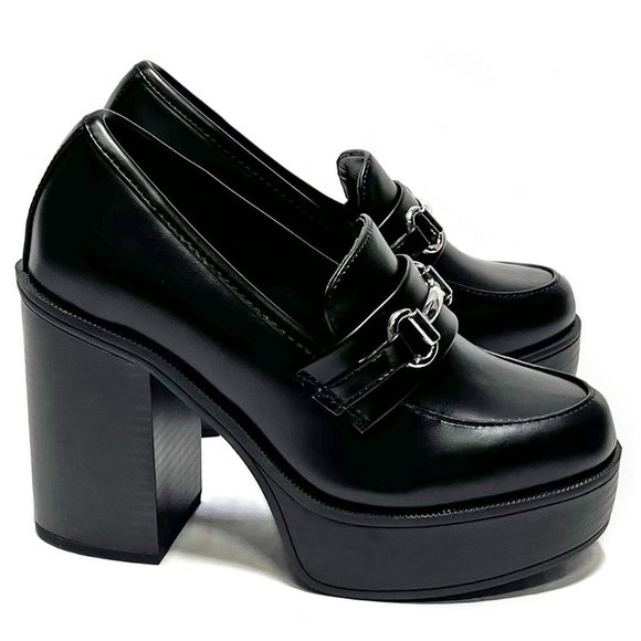 Chunky Platform Loafers Heel Patent Leather Slip On Casual Shoes Women Lady Office Shoes Japanese Lolita Black Heels